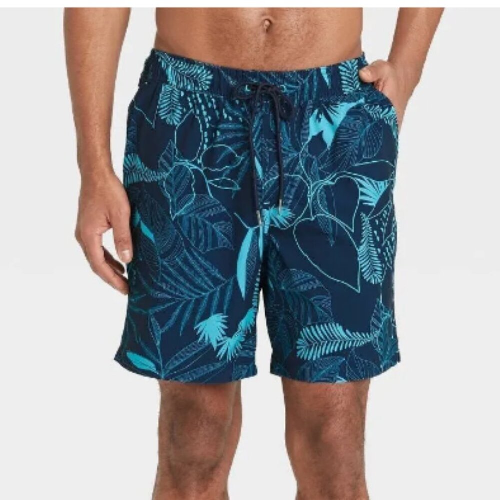 Men's 7" Tropical Print Swim Shorts Boxer Brief Liner Goodfellow & Co SZ MED